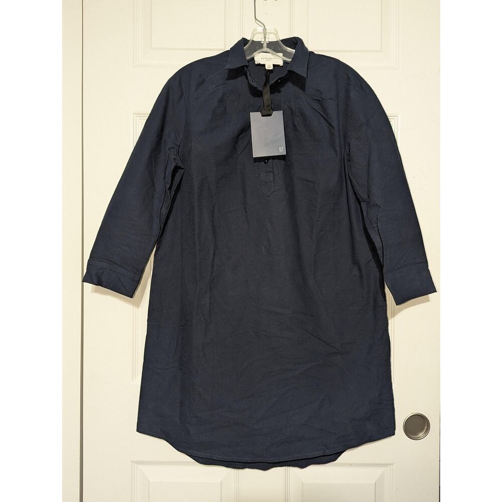 Tuckernuck Pomander Place Shirt Dress Womens XS Navy Cotton 3/4 Sleeve Shift New - Picture 5 of 16